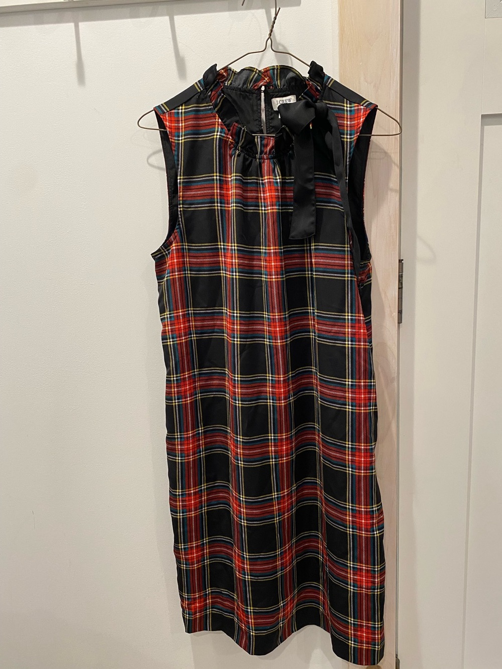 J. Crew Plaid Sleeveless Dress with Black Bow Sz. 10